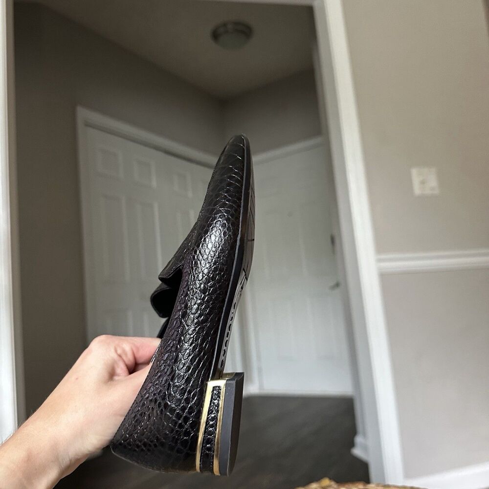 Aquatalia Women’s Loafer Perci Gold Black Crocodile Embossed Leather Size 5 $350 - Picture 8 of 14